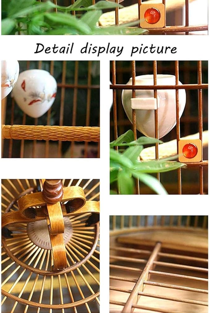 Traditional Chinese Style Bamboo Bird Cage Classic Round Carving Bird Carrier Garden Decor