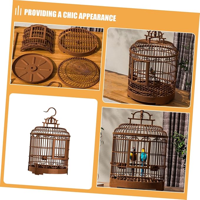 Large Vintage Bird Cage Carrier for Parrots and Parakeets Portable Plastic Travel Birdcage Hook for Outdoor Use Features Removable Tray and Stylish Design