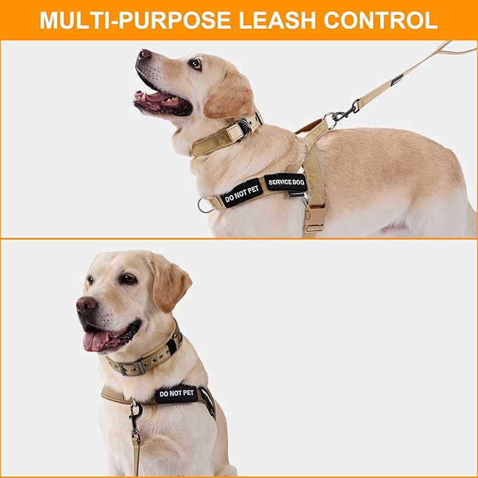 Annchwool No Pull Dog Harness,Heavy Duty Reflective Collar & Leash Set-Leash with Double Handle & Car Seatbelt Clip-Easy Control for Walking Training Medium Large Size Dogs(Brown,M)