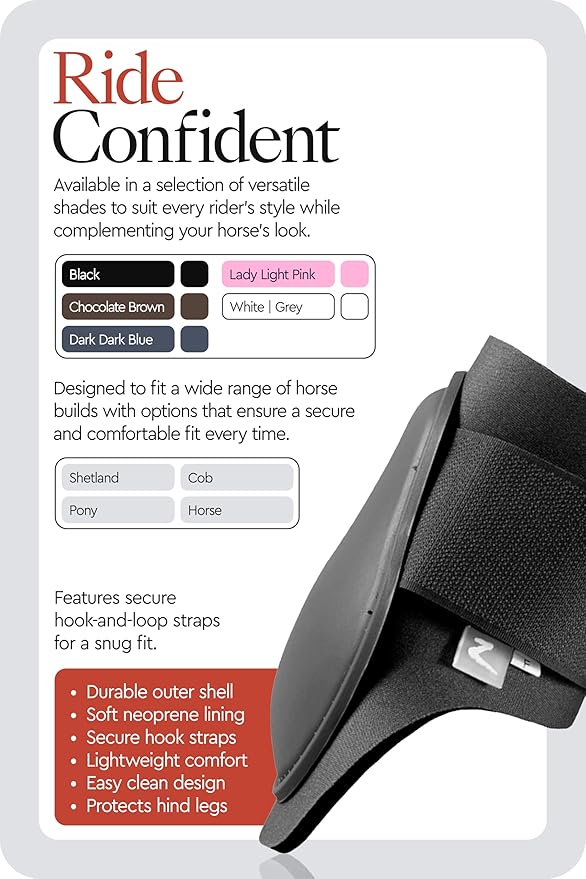 HORZE Protective Lightweight Adjustable Horse Fetlock Boots (Sold in Pairs) - Black - Shetland