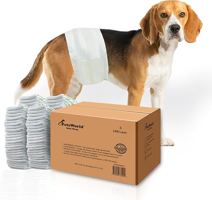PetsWorld Dog Diapers Male Small 400 Count Disposable Male Dog Wraps – Super Absorbent Belly Bands with Wetness Indicator, Fur-Friendly Adjustable Fit for Incontinence & Training (Waist 10.6–16 in)