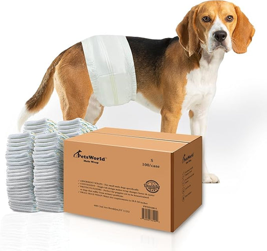 PetsWorld Dog Diapers Male Small 200 Count Disposable Male Dog Wraps – Super Absorbent Belly Bands with Wetness Indicator, Fur-Friendly Adjustable Fit for Incontinence & Training (Waist 10.6–16 in)