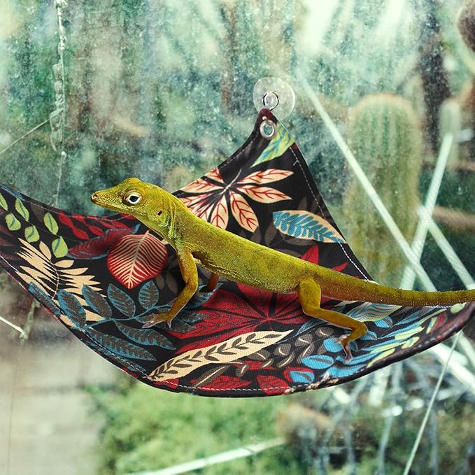 KUDES Bearded Dragon Hammock, Reptile Lizard Lounger Ladder Accessories Terrarium Habitat Decor for Large Small Bearded Dragons Geckos Lizards Snakes (Black)