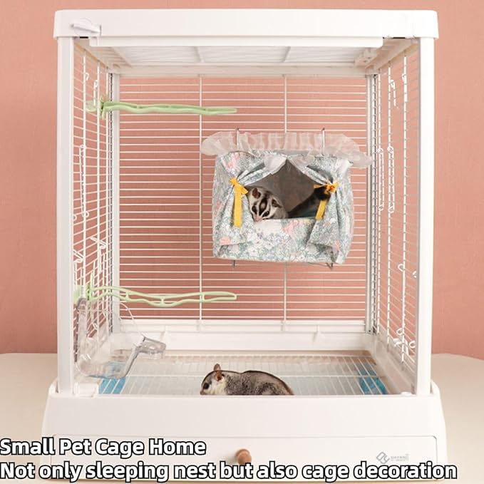 Rat Hammock for Cage Chew Proof Rat Toys Warm Bed, Small Animal Hanging Stainless Steel Basket Ferret Cage Accessories and Habitats Removable Nest Mat for Hamster, Sugar Glider, Hedgehog (Pink)