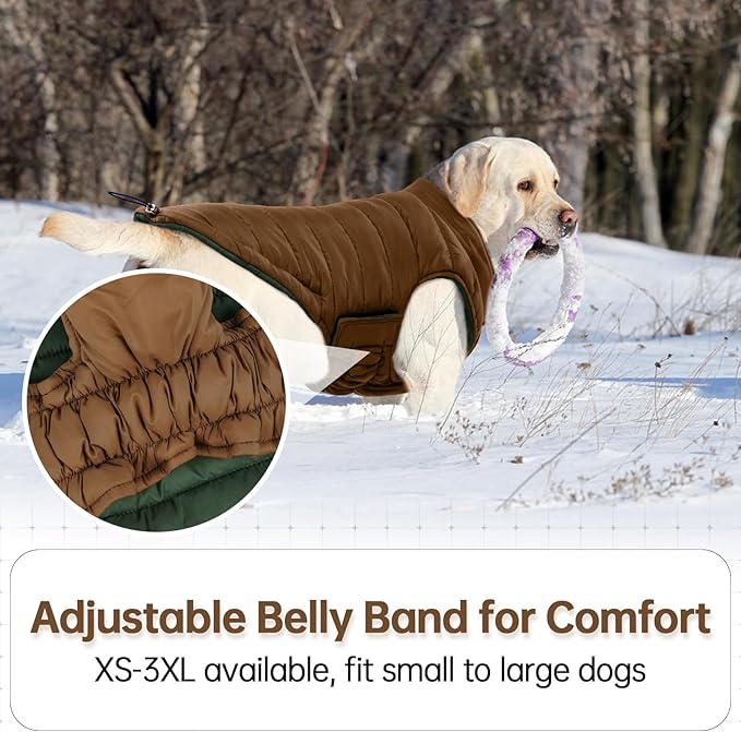 Lelepet Reversible Dog Coat Waterproof Dog Jacket Windproof Puffer Vest for Winter Warm Lightweight Coats for Large Dogs Adjustbale Hook & Loop Pet Apparel with Leash Hole, Golden Retriever, 3XL
