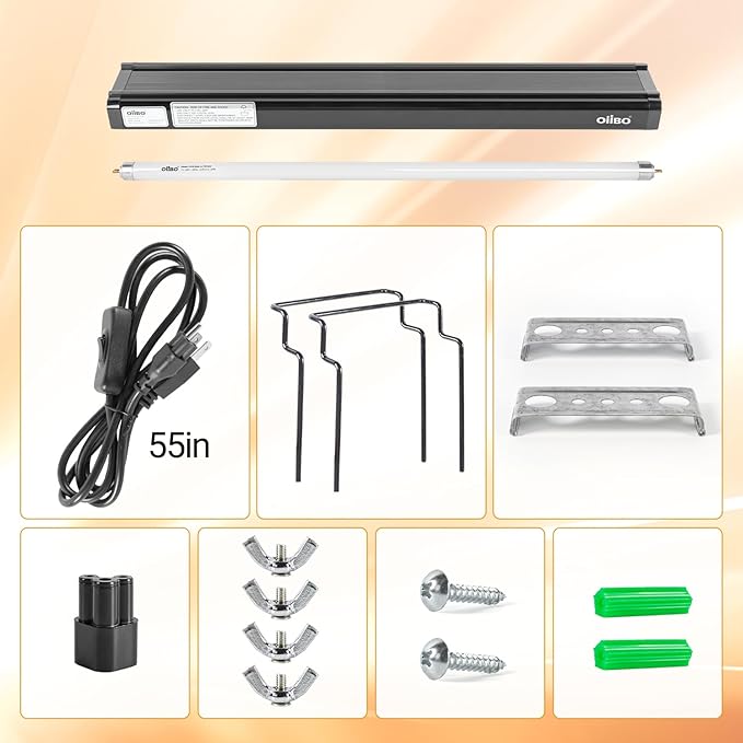 Oiibo T5 HO Reptile Light Fixture UVB Lighting Combo Kit, Reptiles Terrarium Lamp Hood Light Fixture Include UVB 10.0 Desert Reptile Light for Bearded Dragon Gecko Lizard (24W)