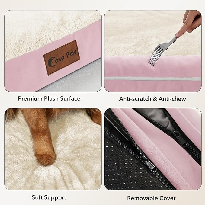 Orthopedic Dog Beds for Extra Large Dogs, Waterproof Egg Crate Foam XL Dog Bed with Sides 45x35Inch, Big Dogs Couch Beds with Removable Washable Cover and Nonskid Bottom, Pink