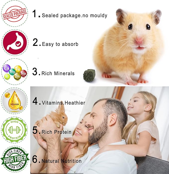 Timothy Hay Cubes 11 oz in Bear Jar - Dust Free High Fiber Mini Chew Treats for Small Pets 100% Natural Timothy Hay for Rabbits, Guinea Pigs & Tortoises