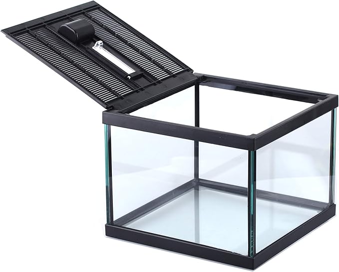 crapelles Reptile Amphibians Tank, 7.8x7.8x5.9 inches Terrarium Glass Box for Small Pet, Ventilation Transparency Clearly Visible Habitat