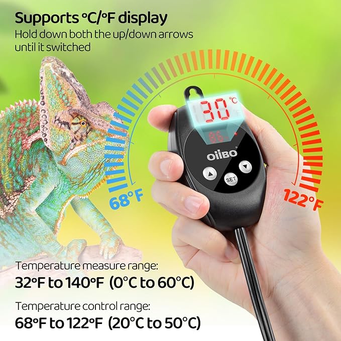 Oiibo Reptile Dimming Thermostat, PID Thermostats Digital Thermostats for Reptile Heat lamp, Breeding Incubation, Seed Germination (68-122°F/20-50℃)
