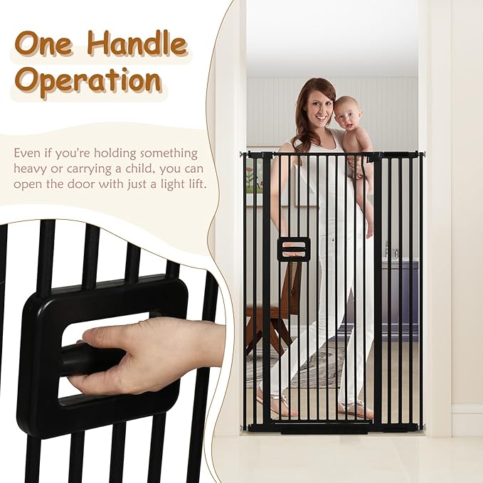 55'' Extra Tall Cat Gate, 34.2"-38.2" Wide Auto Close Tall Pet Gate for Doorways, Pressure Mounted High Dog Door Gate No Drilling Cat Fence Safety Baby Gate for Stairs, Doorways, Black