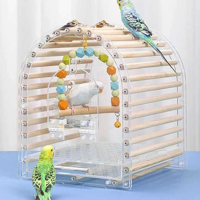 Parrot Travel Cage Transparent Bird Acrylic Carry for Parrot Lovebirds Portable Nest with Ladder & Tray for Outdoor Acrylic Ventilated for Travel