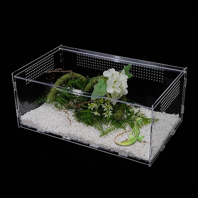 Reptile Terrarium, Tarantula Enclosure, 14x8x6 Inch Reptile Tank Habitat Clear Terrariums with Locking Latch Suitable for Tarantula,Tree Dwelling Reptiles Hermit Crab