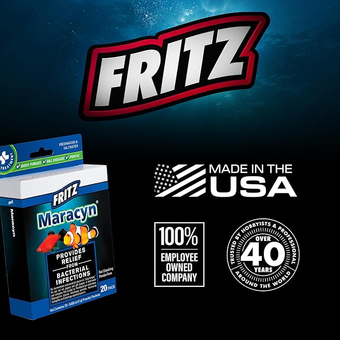 Fritz Maracyn - for Saltwater and Freshwater gram-Positive Relief from Bacterial gil, Popeye, More - Easy dose Packets, 20 Count