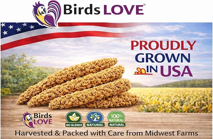 2lbs Wholesome Spray Millet for Birds – Grown, Harvested & Packed in The USA – 100% Natural, Sun‑Dried Bird Treat – Foraging Millet for Parakeets, Cockatiels, Conures, Budgies & Parrots
