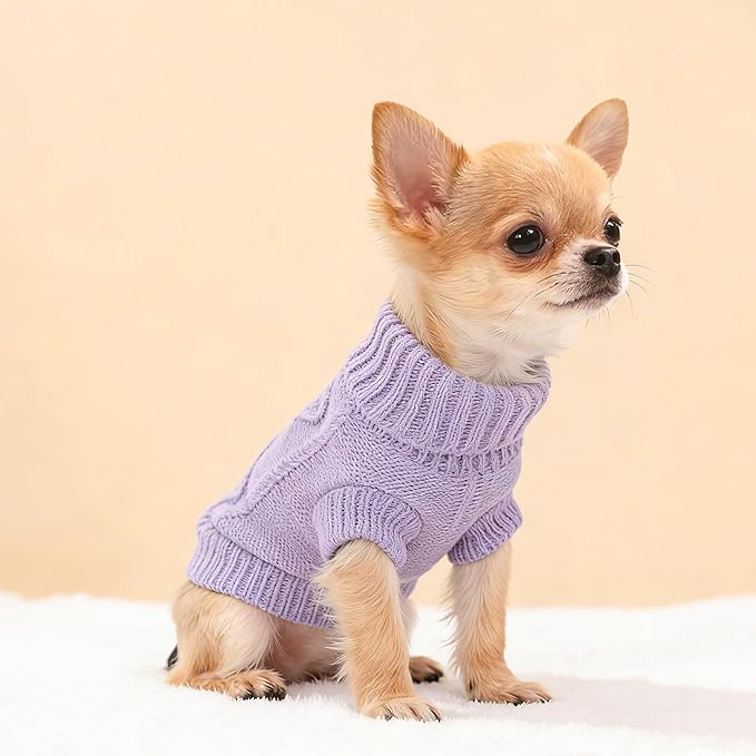 2 Pieces Dog Sweater for Small Dogs Winter Warm Dog Knitted Sweaters Cute Puppy Clothes for Chihuahua Teacup Yorkie Spring Pet Cat Knitwear Turtleneck Thick Clothes M(7.3~11.3lbs)