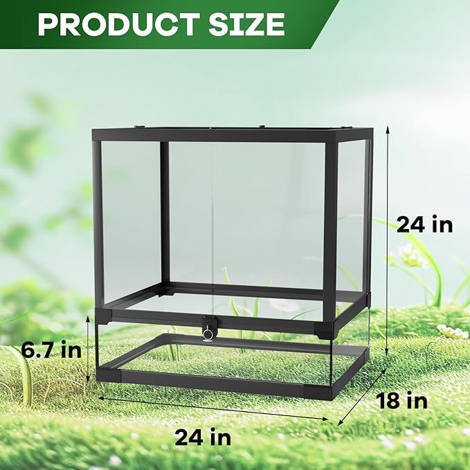 GarveeHome 45 Gallon Reptile Tall Glass Terrarium, 24" x 18" x 24" with Top Screen Ventilation Tall Reptile Tank, Double Hinge Door & Anti Escape for Lizard Snake