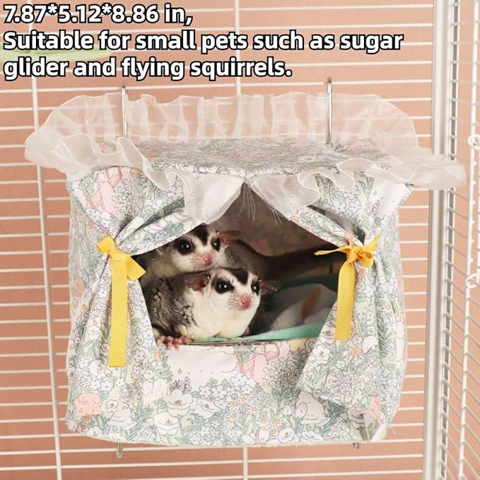 Rat Hammock for Cage Chew Proof Rat Toys Warm Bed, Small Animal Hanging Stainless Steel Basket Ferret Cage Accessories and Habitats Removable Nest Mat for Hamster, Sugar Glider, Hedgehog (Green)