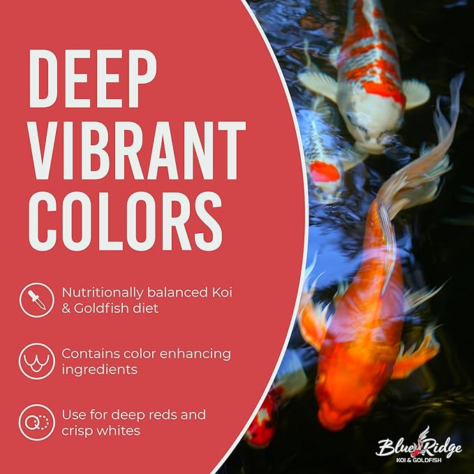 Blue Ridge Koi Fish Food 50lb - Koi Food 3/16” Large and Mini Blend Growth Formula, Goldfish Food, Premium Fish Food for Ponds, Ponds Fish Food, Floating Pond Pellets