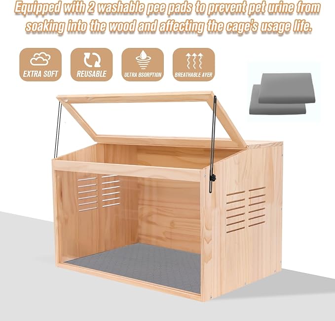 Wooden Hamster Cage,24" Lx16 Wx16 H,Animal Cabinet for Dwarf Syrian Hamsters Degus, Hamster Habitat with Openable Top and Large Acrylic Sheets.