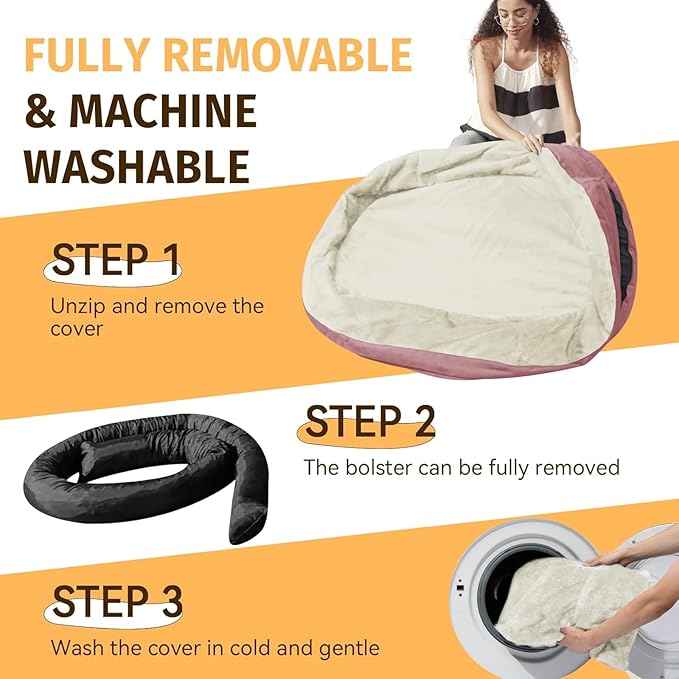 Orthopedic Dog Bed for Extra Large Dogs, XL Waterproof Dog Bed with Bolsters, Supportive Egg Crate Foam Pet Couch Bed with Removable Washable Cover & Non-Slip Bottom, Pink