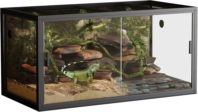 120 Gallon Reptile Terrarium, Bearded Dragon Tank 4ft x 2ft x 2ft, Reptile Enclosure with Sliding Glass Doors & Screen Ventilation Top for Lizard, Chameleon, Snake,Snake Enclosure with Easy Assembly