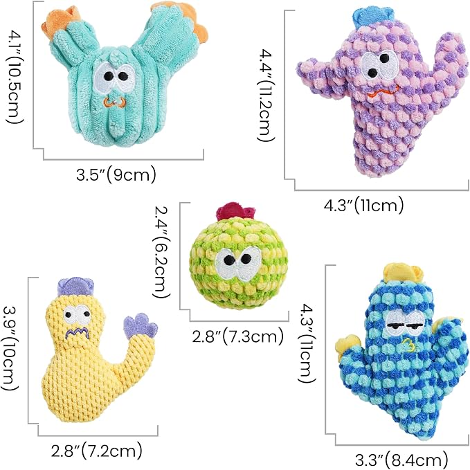 5 Pack Cactus Catnip Toys, 100% Organic Catnip Toys for Indoor Cats, Interactive Plush Chew Fun Without Cotton, Teething Soft Kittens Toys for Kitty, Colorful - Image 3