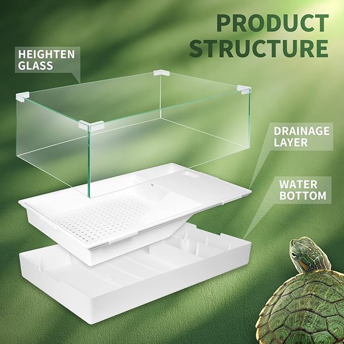 Scratch-Resistant Glass Turtle Tank (15.7×11.8×10 Inch) with Water Filter - Durable Reptile Habitat for Aquatic/Terrestrial Pets, Baby Turtles & Fish | Anti-Scratch Clear Terrarium Aquarium Combo