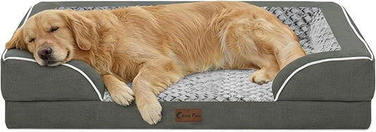 Orthopedic Dog Beds for Extra Large Sized Dogs, Waterproof Memory Foam XL Pet Bed with Sides 42x30Inch, Non-Slip and Egg-Crate Foam Big Dog Couch Bed with Removable Washable Cover, Dark Grey