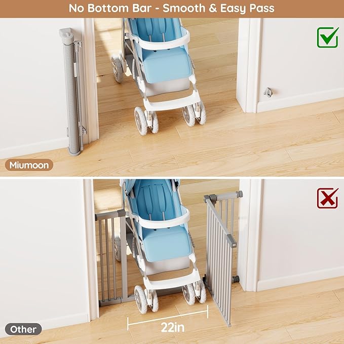 Miumoon One-Hand Operation Retractable Baby Gates, 71 inch Retractable Gate with Reinforced Strip Design to Prevent Crawling Through, 6 FT Retractable Dog Gate for Stairs, Doorways, Hallways
