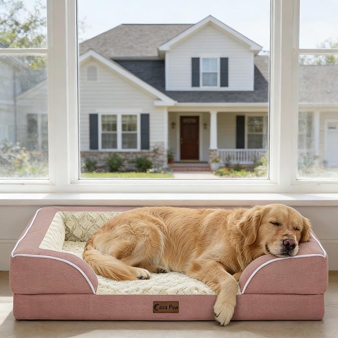 Orthopedic Dog Beds for Extra Large Sized Dogs, Waterproof Memory Foam XL Pet Bed with Sides 42x30Inch, Non-Slip and Egg-Crate Foam Big Dog Couch Bed with Removable Washable Cover, Pink