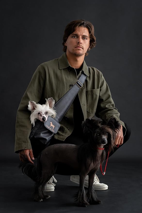 Noah & Paw Dog Sling Carrier for Small Dogs 5-18lb, Dog Sling for Small Dogs and Cats, Dog Carrier with Adjustable Padded Strap, Vegan Leather Lined with Fur, Double Safety Feature, Machine Washable