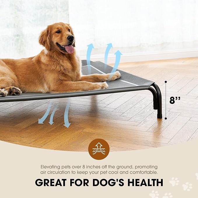 Czpalo Elevated Dog Bed, Raised Outdoor Dog Bed for Medium Sized Dog, Portable Cooling Pet Cot with Breathable & Washable Mesh, Indoor & Outdoor Pet Hammock with Skid-Resistant Feet.