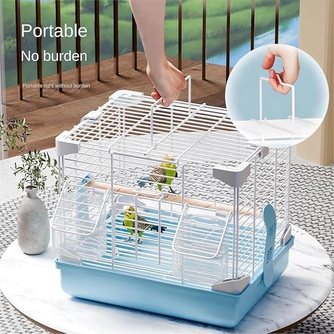 Bird Cage Bird Aviary Metal Tall Tiel Cage Parrot Cage Flight Birdcag Portable Bird Carrier with Handle Travel Carrier Cage(Blue)