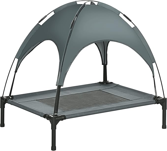 Pawhut Elevated Cooling Dog Bed Cot w/ Canopy Shade - Gray (30 inch)