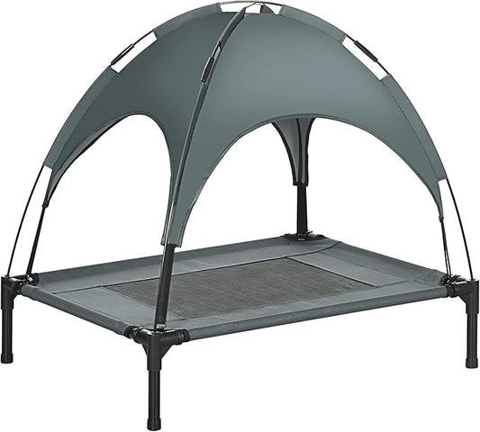 Pawhut Elevated Cooling Dog Bed Cot w/ Canopy Shade - Gray (30 inch)