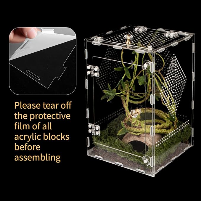 Acrylic Reptile Terrarium Easy Assembly, 360° Clear & Keep Pet Secure Design for Jumping Spiders, Tarantulas, Geckos Scratch-Resistant Large Ventilated Habitat Terrarium for Arachnids 11.8*7.9*7.9in