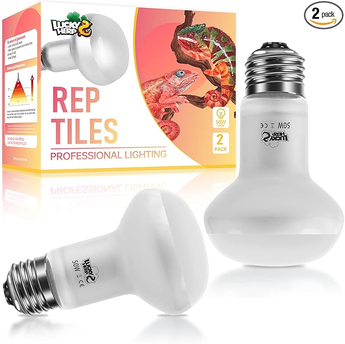 LUCKY HERP Intense Heat Lamp Bulbs for Reptiles 50W 2 Pack, UVA Daylight Reptile Heat Lamp, Reptile Basking Heat Light Bulb for Amphibian, Tortoise, Bearded Dragon, Lizard, Turtle, Snake Heating Use