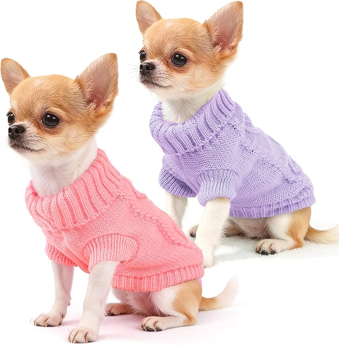 2 Pieces Puppy Sweater Dog Sweater for Small Dogs Winter Warm Dog Knitted Sweater Cute Puppy Clothes for Chihuahua Teacup Yorkie Pet Cat Knitwear Turtleneck Clothes XXS(0.9~2.4lbs)