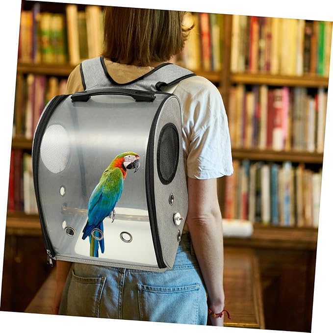 BESPORTBLE Portable Parrot Carrier Bag Comfortable Travel Backpack for Birds with Straps Wear-Resistant Design for Cockatiels Lovebirds and Birds Grey Color