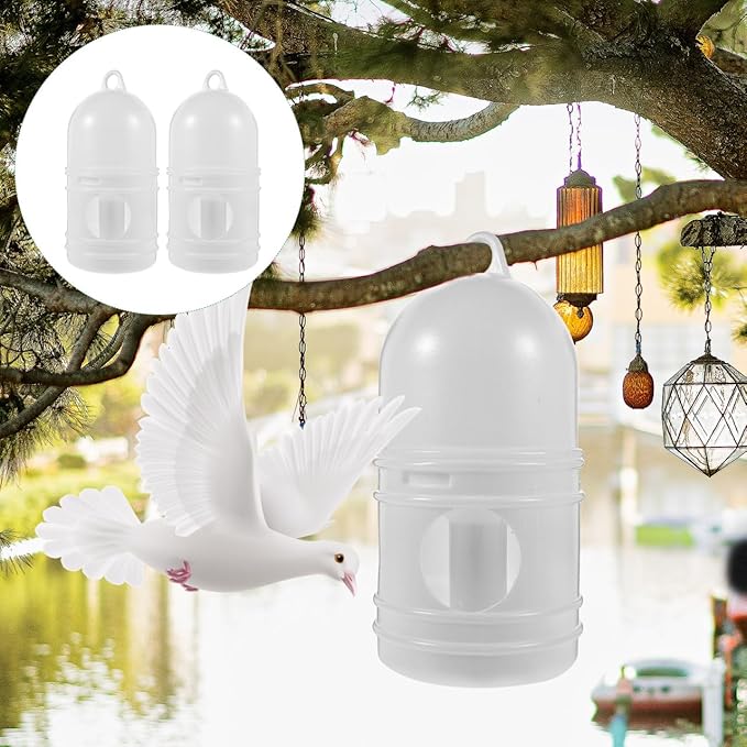 2Pcs Bird Water Dispenser Pigeon Water Feeder with Detachable Design Three Hole Drinking Automatic Food Outlet Lightweight White 9.45 Inch for Pigeons Parrots