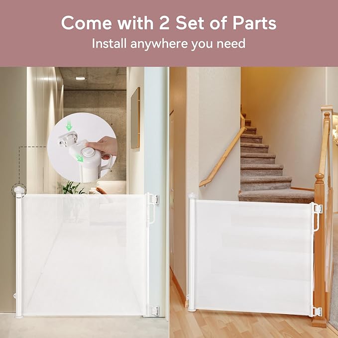 Momcozy Retractable Mesh Baby Gate or Dog Gate, Child Safety Gate for Indoor or Outdoor, 41-inches Tall with up to 71-inches Wide Extension, White
