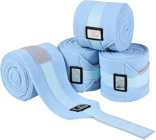 Harrison Howard Horse Polo Wraps Upgrade with Bling Leg Wraps for Horses 4-Pack Fleece Leg Wraps Stable Supplies Ice Blue M