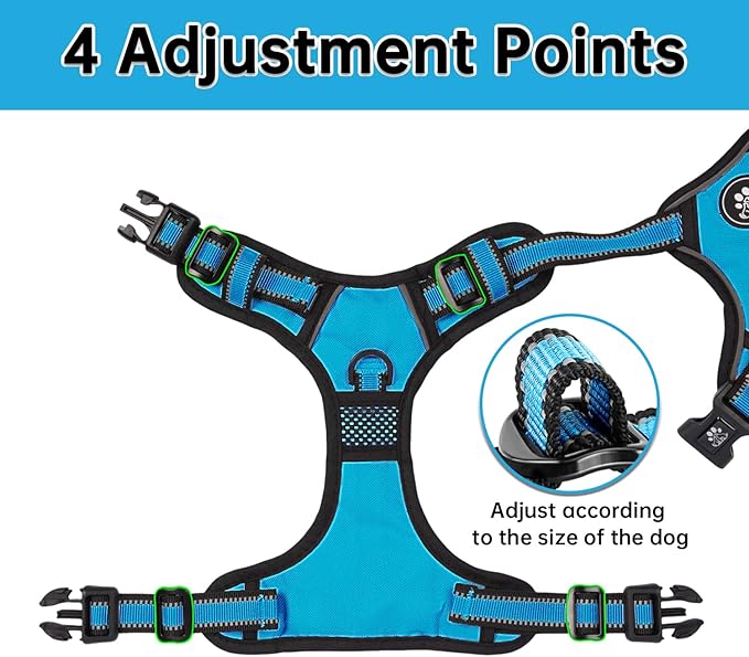 NESTROAD No Pull Dog Harness,Adjustable Oxford Dog Vest Harness with Leash,Reflective No-Choke Pet Harness with Easy Control Soft Handle for Large Dogs(X-Large,Blue)