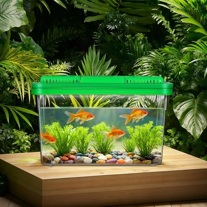YARNOW Portable Mini Plastic Fish Tank Clear Terrarium for Betta Fish Turtles and Reptiles Stylish Handheld Aquarium with Design for Pet Care and Observation