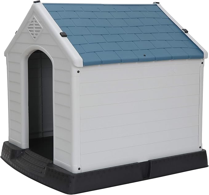 ZENY Plastic Dog House - Waterproof Dog Kennel with Air Vents and Elevated Floor All Weather Indoor Outdoor Insulated Doghouse Puppy Shelter, Easy to Assemble