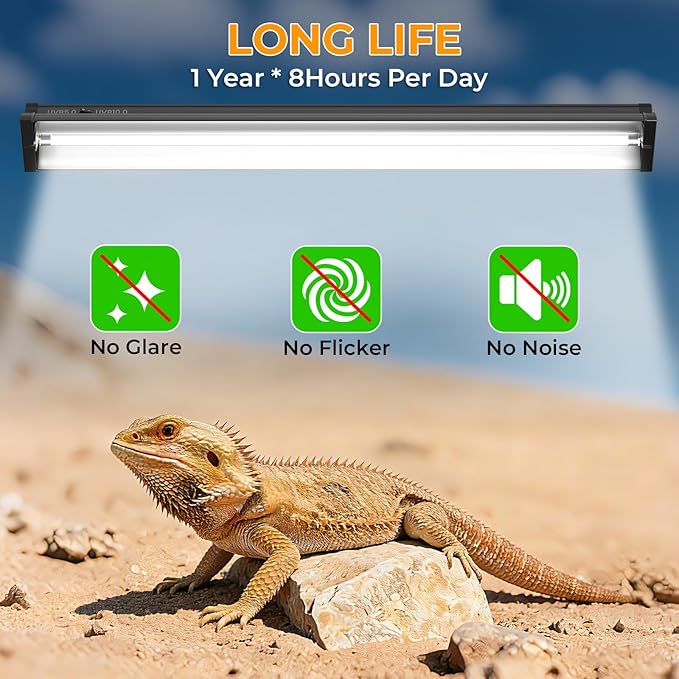 Lustaled 22inch 24W T5 UVB Reptile Light Combo Kit for Tropical & Desert Reptiles, Switchable UVB 5.0, UVB 10.0, Reptile Lamp Terrarium Hood UVB Light for Bearded Dragon, Lizards, Chameleon, Turtle