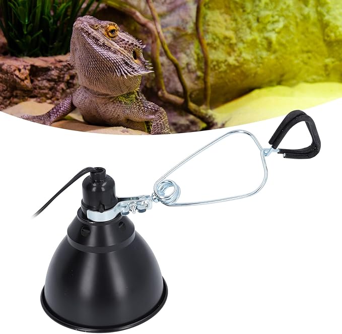 Reptile Light Fixture, 250W Aluminum Deep Dome Heat Lamp with 360 Degree Rotation, for E27 UVA UVB Bulb and Infrared Ceramic Heaters