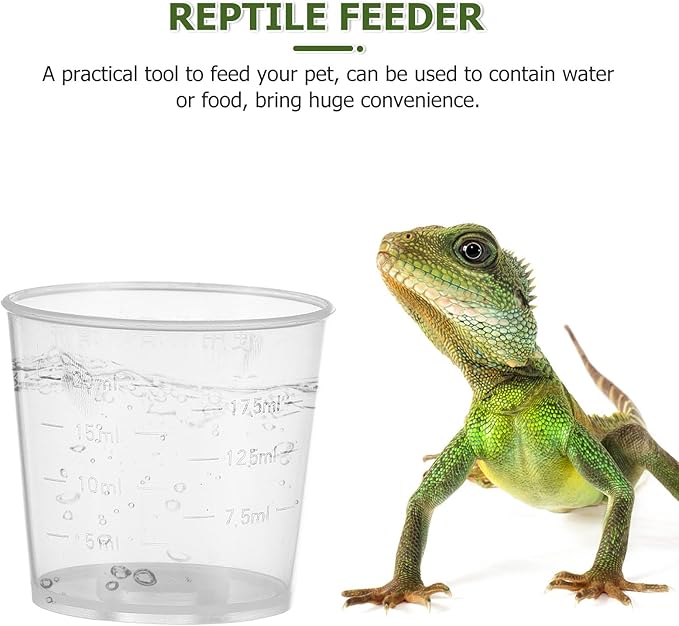 Tofficu 20ml Reptile Feeder Cup Set 20pcs, Plastic Measuring Bowls for Gecko and Lizard Feeding, Pet Food and Water Dish for Terrarium Use