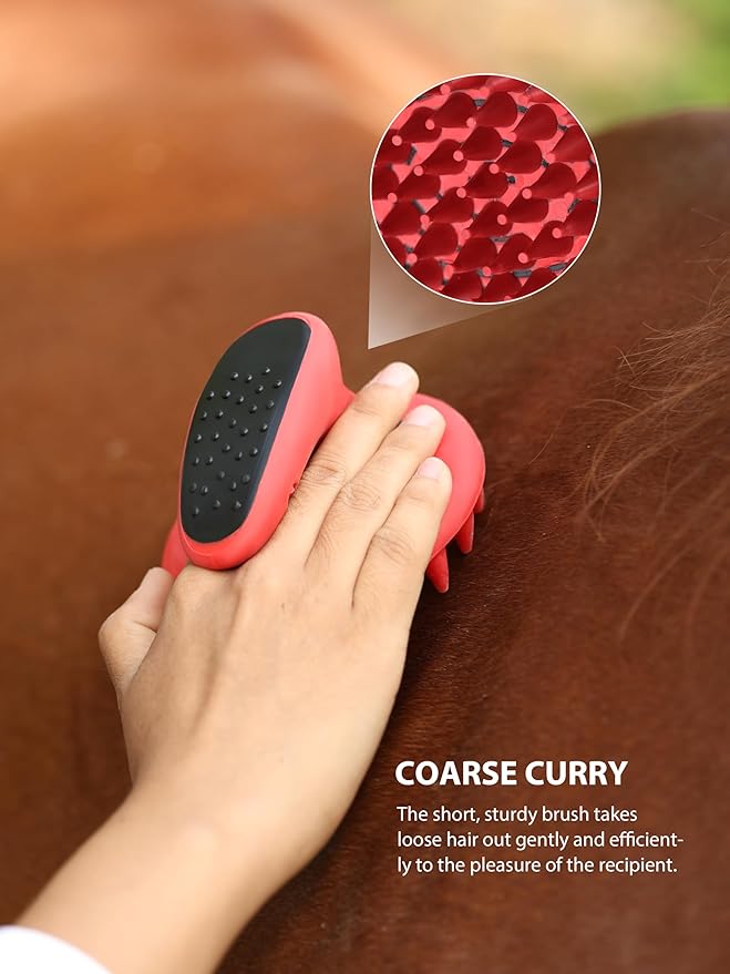 Harrison Howard Horse Grooming Brush Set, 7 Essential Grooming Brushes for Daily Horse Care, Body, Mane, Tail & Shedding Use Red